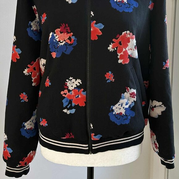 Vince Camuto Chic Black Floral Crepe Lined Bomber Jacket with Zip – US S - Picture 2 of 10